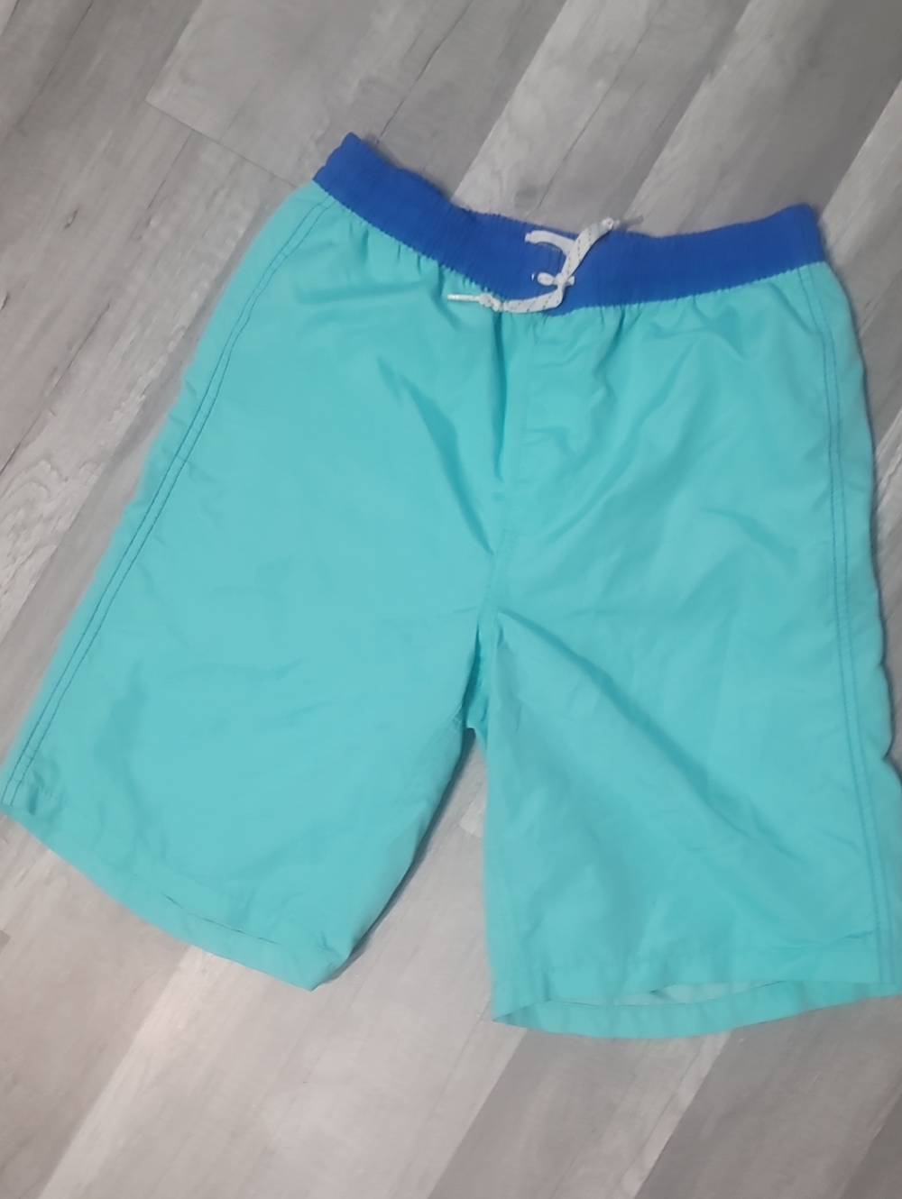 Old Navy Aqua Swim Trunks with Blue Waistband and White Drawstring